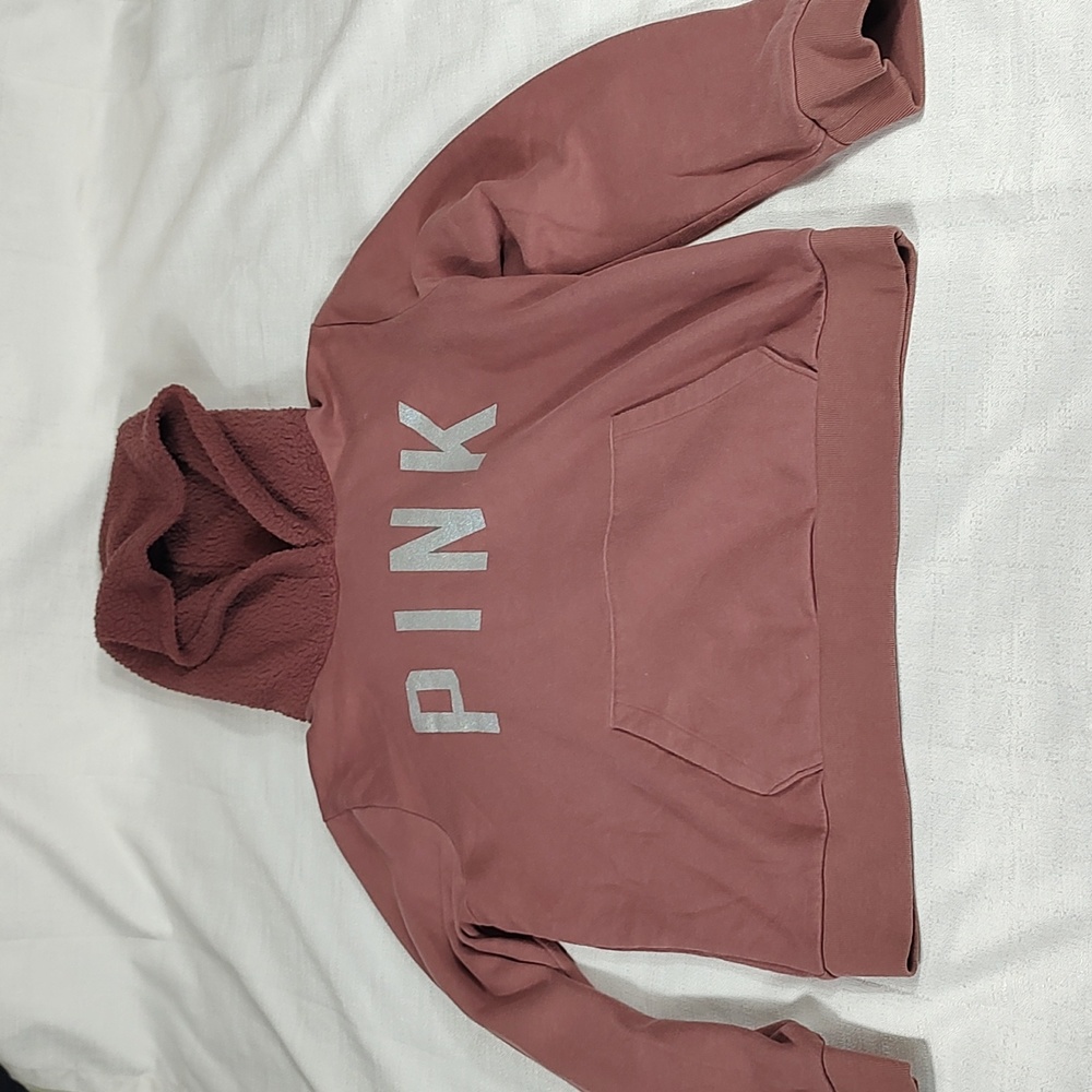 Rose Blush Victoria Secret Pink Long Sleeve Hoodie Silver Glitter Word Sz Large